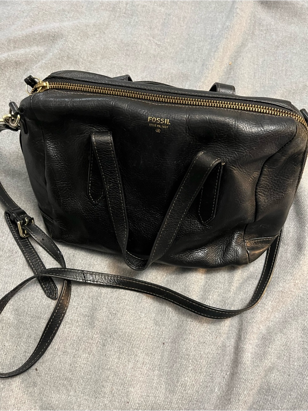 Fossil Black Leather Satchel with Gold Hardware